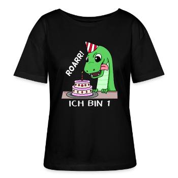 1. Geburtstag Dino Geburtstag Ich bin 1 - Stanley/Stella Relaxed Rundhals Frauen Bio-T-Shirt SERENA - Schwarz - Vorne - Anna (173cm)