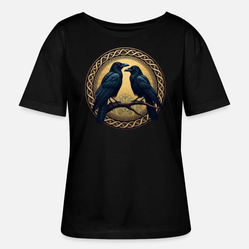 Two ravens with Celtic knots - Stanley/Stella SERENA Relaxed Women’s Organic Round Neck T-shirt - black