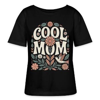 Motif fleural rétro Cool Mom - T-shirt bio à col rond SERENA Stanley/Stella Femme - noir - Devant - Anna (173cm)