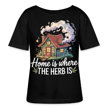 Stoner hus med ordspråk - Ledig ekologisk T-shirt med rund hals SERENA dam från Stanley/Stella - svart - Fram - Anna (173cm)