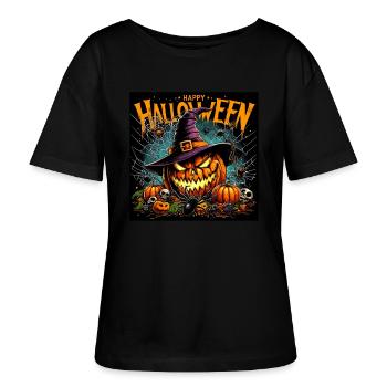 Halloween Kürbis Grimasse Hexenhut Spinne Horror - Stanley/Stella Relaxed Rundhals Frauen Bio-T-Shirt SERENA - Schwarz - Vorne - Anna (173cm)