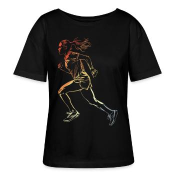 Runner Drawing Retro Style - Stanley/Stella SERENA Relaxed Women’s Organic Round Neck T-shirt - black - Front - Anna (173cm)