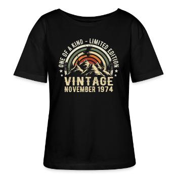 November 1974 Birthday - November 1974 Gift - Stanley/Stella SERENA Relaxed Women’s Organic Round Neck T-shirt - black - Front - Anna (173cm)