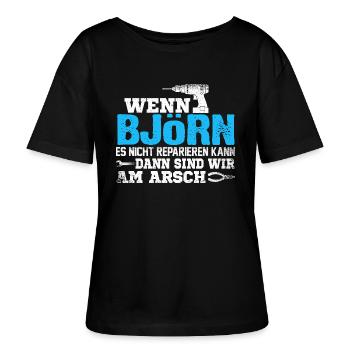 BJÖRN - kann es reparieren - Stanley/Stella Relaxed Rundhals Frauen Bio-T-Shirt SERENA - Schwarz - Vorne - Anna (173cm)