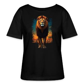Lion Lover Wildlife Safari Art Lion Colorful - Stanley/Stella SERENA Relaxed Women’s Organic Round Neck T-shirt - black - Front - Anna (173cm)