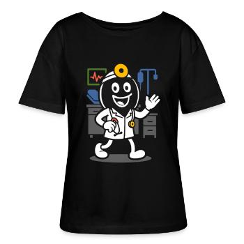 Ribbo als Arzt – Lustige Arztpraxis-Szene - Stanley/Stella Relaxed Rundhals Frauen Bio-T-Shirt SERENA - Schwarz - Vorne - Anna (173cm)