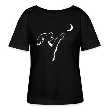 Hund schaut Mond an - Stanley/Stella Relaxed Rundhals Frauen Bio-T-Shirt SERENA - Schwarz - Vorne - Anna (173cm)