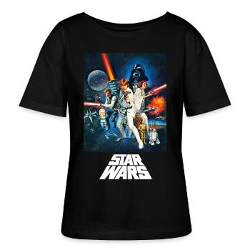 Star Wars Retro Motiv - Stanley/Stella Relaxed Rundhals Frauen Bio-T-Shirt SERENA - Schwarz - Vorne - Anna (173cm)