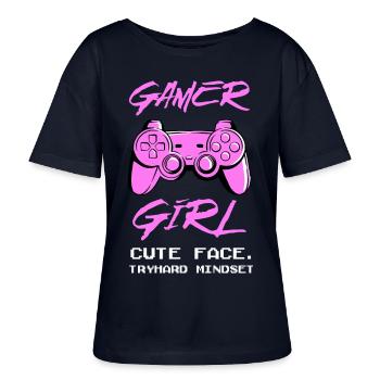 Gamer Girl Controller Saying Cute Face Tryhard - Stanley/Stella SERENA Relaxed Women’s Organic Round Neck T-shirt - navy - Front - Anna (173cm)