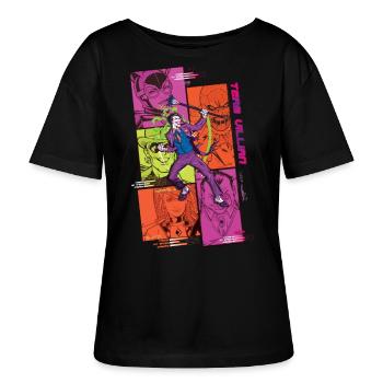 Batman Team Villain Mit Joker Und Comic-Panels - Stanley/Stella Relaxed Rundhals Frauen Bio-T-Shirt SERENA - Schwarz - Vorne - Anna (173cm)