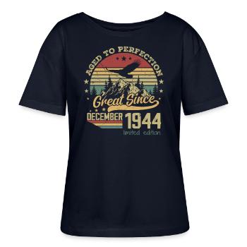 80 Years Old Aged to Perfection Born: December 1944 - Stanley/Stella SERENA Relaxed Women’s Organic Round Neck T-shirt - navy - Front - Anna (173cm)