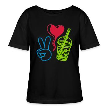 Love Peace Bubble Tea - Stanley/Stella Relaxed Rundhals Frauen Bio-T-Shirt SERENA - Schwarz - Vorne - Anna (173cm)