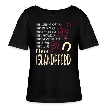 ISLANDPFERD - mein - Stanley/Stella Relaxed Rundhals Frauen Bio-T-Shirt SERENA - Schwarz - Vorne - Anna (173cm)