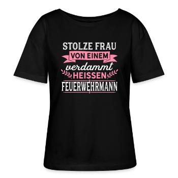 Feuerwehrmann - Stolze Frau - Geschenk - Stanley/Stella Relaxed Rundhals Frauen Bio-T-Shirt SERENA - Schwarz - Vorne - Anna (173cm)