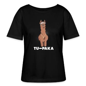 Lustiges Lama Alpaka Comic Tier Trend - Geschenk - Stanley/Stella Relaxed Rundhals Frauen Bio-T-Shirt SERENA - Schwarz - Vorne - Anna (173cm)