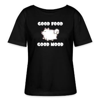 Dicker Samojede Hund Essen Vierfraß - Stanley/Stella Relaxed Rundhals Frauen Bio-T-Shirt SERENA - Schwarz - Vorne - Anna (173cm)