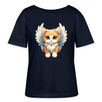 Süße Kawaii Engel-Katze, Niedliches und - Stanley/Stella Relaxed Rundhals Frauen Bio-T-Shirt SERENA - Navy - Vorne - Anna (173cm)