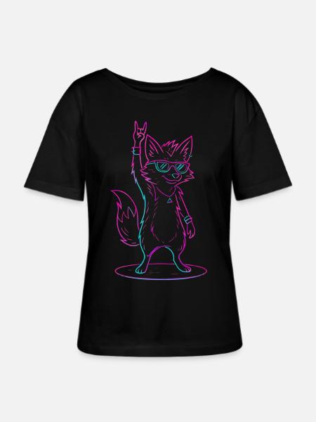 Rockender Fuchs Mit Sonnenbrille Cool - Stanley/Stella Relaxed Rundhals Frauen Bio-T-Shirt SERENA - Schwarz