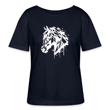 Geometrisch Vintage Pferdekopf Porträt - Stanley/Stella Relaxed Rundhals Frauen Bio-T-Shirt SERENA - Navy - Vorne - Anna (173cm)