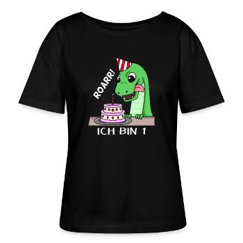 1. Geburtstag Dino Geburtstag Ich bin 1 - Stanley/Stella Relaxed Rundhals Frauen Bio-T-Shirt SERENA - Schwarz - Vorne - Anna (173cm)