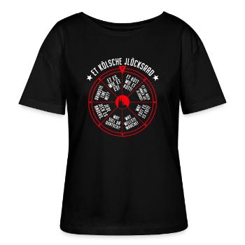 Köln Glücksrad Et Kölsche Jlöcksrad Et Kütt Kölner - Stanley/Stella Relaxed Rundhals Frauen Bio-T-Shirt SERENA - Schwarz - Vorne - Anna (173cm)