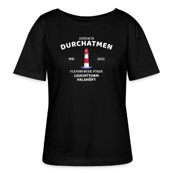 Flensburger Förde, Leuchtturm Falshöft, Durchatmen - Stanley/Stella Relaxed Rundhals Frauen Bio-T-Shirt SERENA - Schwarz - Vorne - Anna (173cm)