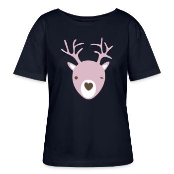 Rudolph Geweih Herz Nase skandinavisch Kinder cool - Stanley/Stella Relaxed Rundhals Frauen Bio-T-Shirt SERENA - Navy - Vorne - Anna (173cm)