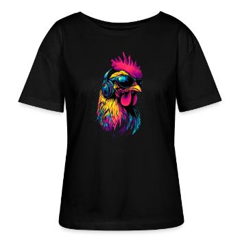 Poulet Poulet Poule Ferme Fermier Poulets mignons - T-shirt bio à col rond SERENA Stanley/Stella Femme - noir - Devant - Anna (173cm)