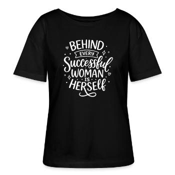 Behind every successful woman – Feminismus Spruch - Stanley/Stella Relaxed Rundhals Frauen Bio-T-Shirt SERENA - Schwarz - Vorne - Anna (173cm)