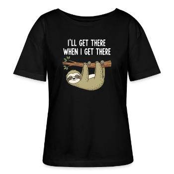 Lässiger Faultier Spruch - Stanley/Stella Relaxed Rundhals Frauen Bio-T-Shirt SERENA - Schwarz - Vorne - Anna (173cm)