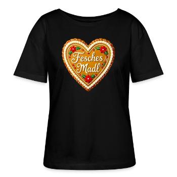 Fesches Madl Lebkuchenherz Bayern Tracht Volksfest - Stanley/Stella Relaxed Rundhals Frauen Bio-T-Shirt SERENA - Schwarz - Vorne - Anna (173cm)
