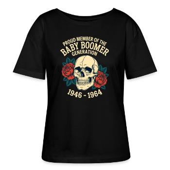 Baby Boomer Skull Roses - Stanley/Stella Relaxed Rundhals Frauen Bio-T-Shirt SERENA - Schwarz - Vorne - Anna (173cm)