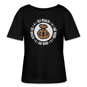 Tax Wealth Not Work Progressiv Politik Wirtschaft - Stanley/Stella Relaxed Rundhals Frauen Bio-T-Shirt SERENA - Schwarz - Vorne - Anna (173cm)