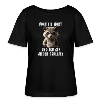 Müder Waschbär mit Kaffee und Schlafhumor - Stanley/Stella Relaxed Rundhals Frauen Bio-T-Shirt SERENA - Schwarz - Vorne - Anna (173cm)