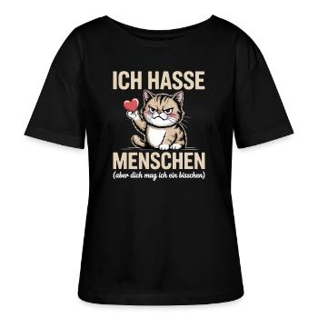 Ich hasse Menschen – dich mag ich trotzdem - Stanley/Stella Relaxed Rundhals Frauen Bio-T-Shirt SERENA - Schwarz - Vorne - Anna (173cm)
