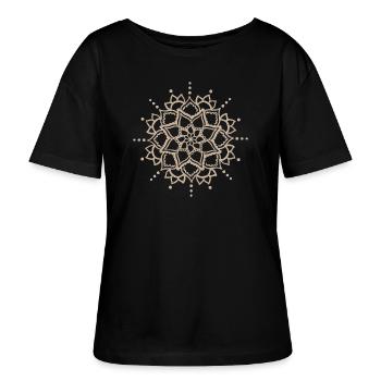 Beige Mandala-Blüte - Stanley/Stella Relaxed Rundhals Frauen Bio-T-Shirt SERENA - Schwarz - Vorne - Anna (173cm)