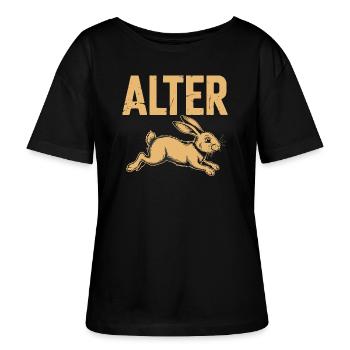  Alter Lustiger Hase Spruch Oster Motiv Für - Stanley/Stella Relaxed Rundhals Frauen Bio-T-Shirt SERENA - Schwarz - Vorne - Anna (173cm)