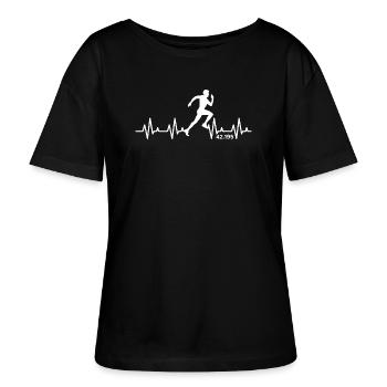 Marathon 42,195 Herzschlag Puls Running Läufer - Stanley/Stella Relaxed Rundhals Frauen Bio-T-Shirt SERENA - Schwarz - Vorne - Anna (173cm)