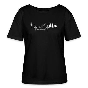 Herzschlag Holzfäller Motorsäge Puls WHITE  v1 - Stanley/Stella Relaxed Rundhals Frauen Bio-T-Shirt SERENA - Schwarz - Vorne - Anna (173cm)