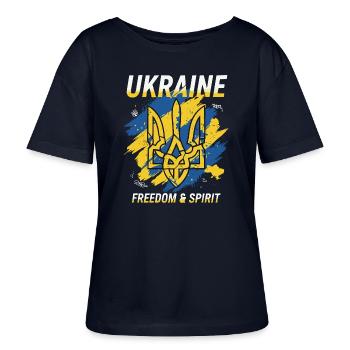 Ukraine Freedom Crest Art - Stanley/Stella SERENA Relaxed Women’s Organic Round Neck T-shirt - navy - Front - Anna (173cm)