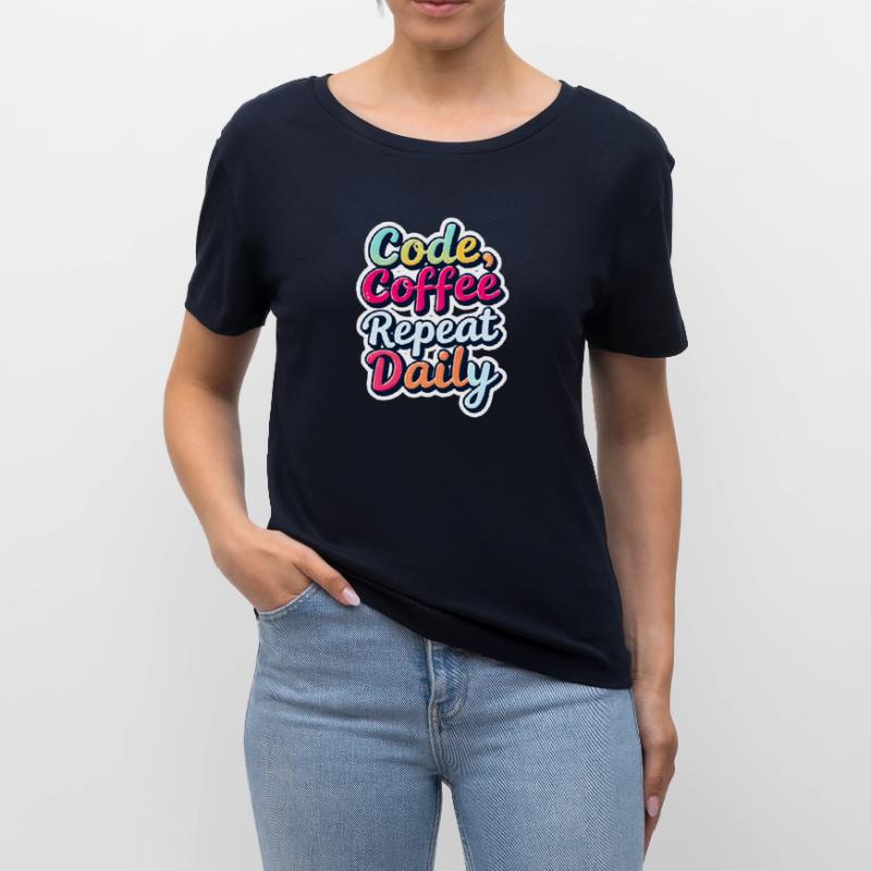 Code Sleep Debug Repeat Programmer Shirt T-shirt bio à col rond SERENA Stanley/Stella Femme