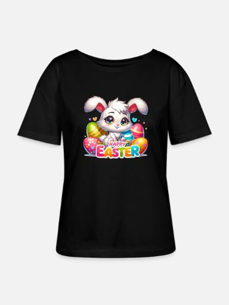 Happy Easter - Easter Bunny Illustration - Stanley/Stella SERENA Relaxed Women’s Organic Round Neck T-shirt - black