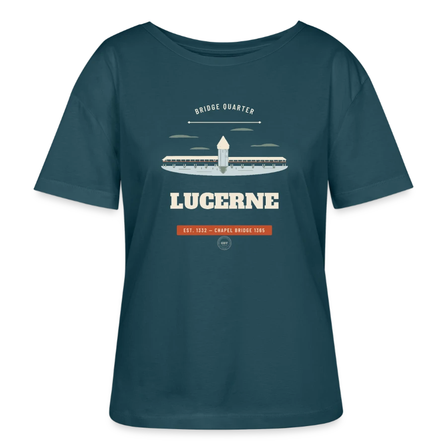 Lucerne badge on a stanley/stella serena relaxed women’s organic round neck t-shirt, stargazer