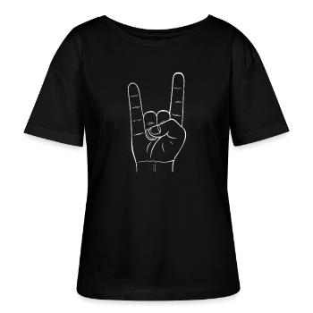 Fingerzeichen Rock Heavy Metal shirt Geschenk - Stanley/Stella Relaxed Rundhals Frauen Bio-T-Shirt SERENA - Schwarz - Vorne - Anna (173cm)