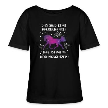 Pferdehaare Glitzer Lustiger Pferdespruch Geschenk - Stanley/Stella Relaxed Rundhals Frauen Bio-T-Shirt SERENA - Schwarz - Vorne - Anna (173cm)