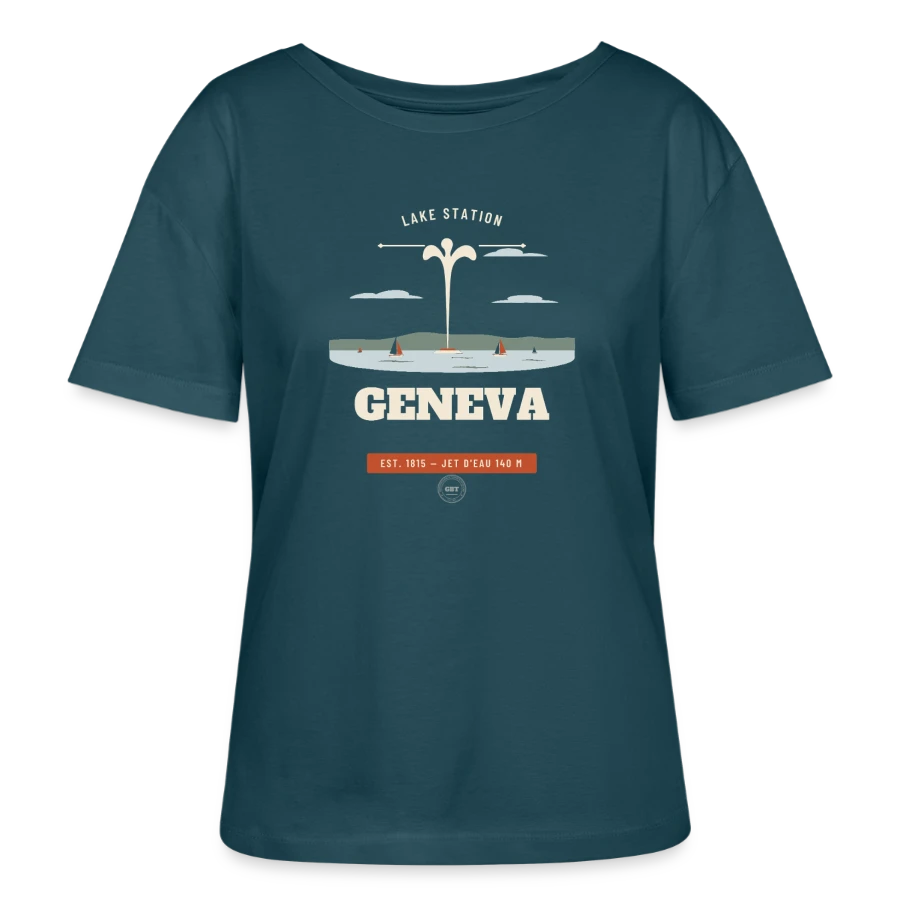 Geneva badge on a stanley/stella serena relaxed women’s organic round neck t-shirt, stargazer