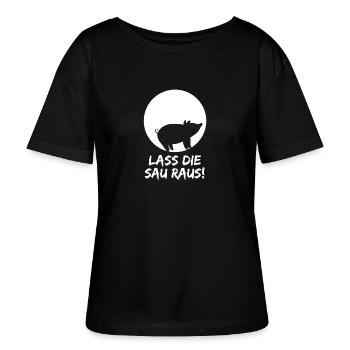 Lass die Sau raus! Veganismus - Tierschutz - Party - Stanley/Stella Relaxed Rundhals Frauen Bio-T-Shirt SERENA - Schwarz - Vorne - Anna (173cm)