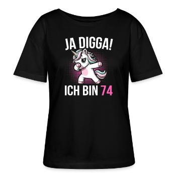 74. Geburtstag Frauen Einhorn Geschenk - Stanley/Stella Relaxed Rundhals Frauen Bio-T-Shirt SERENA - Schwarz - Vorne - Anna (173cm)