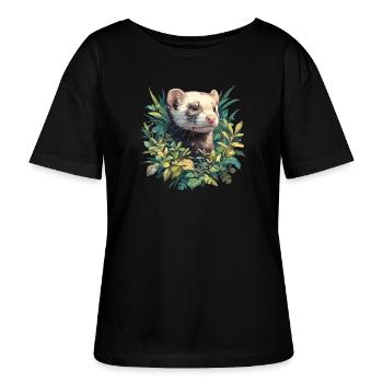 Ferret Frettchen - Stanley/Stella Relaxed Rundhals Frauen Bio-T-Shirt SERENA - Schwarz - Vorne - Anna (173cm)