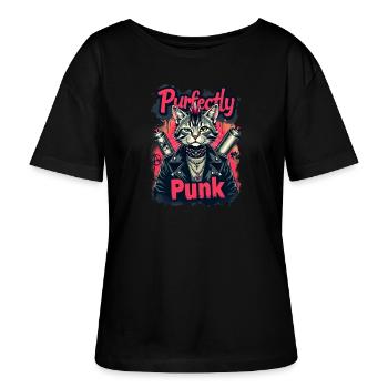 Punk Katze für einen Punker Katzenfreund - Stanley/Stella Relaxed Rundhals Frauen Bio-T-Shirt SERENA - Schwarz - Vorne - Anna (173cm)